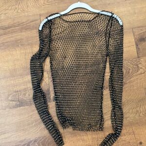 Elegant Black Mesh with Crystal embellishments Top